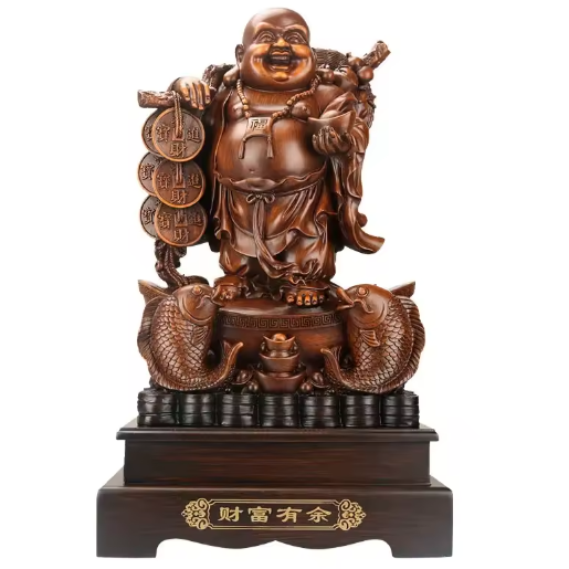 Lachende Boeddha Beeld met Draak en Schildpad – Decoratieve Hars Sculptuur voor Interieur