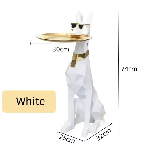 Doberman Hond Standbeeld Bijzettafel – Hars Sculptuur met Lade voor Interieurdecoratie
