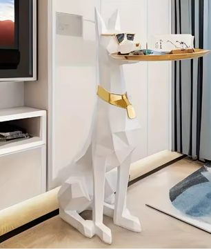 Doberman Hond Standbeeld Bijzettafel – Hars Sculptuur met Lade voor Interieurdecoratie
