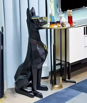 Doberman Hond Standbeeld Bijzettafel – Hars Sculptuur met Lade voor Interieurdecoratie