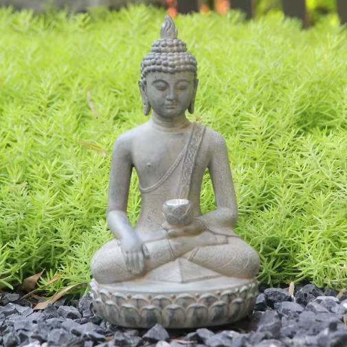 Zen Boeddhabeeld op Zonne-Energie – Decoratief Tuinornament met LED Verlichting