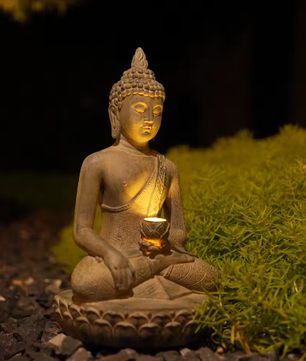 Zen Boeddhabeeld op Zonne-Energie – Decoratief Tuinornament met LED Verlichting