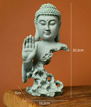 Boeddhistisch Zen Standbeeld – Groene Zandsteen Desktop Decoratie voor Interieur