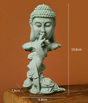 Boeddhistisch Zen Standbeeld – Groene Zandsteen Desktop Decoratie voor Interieur