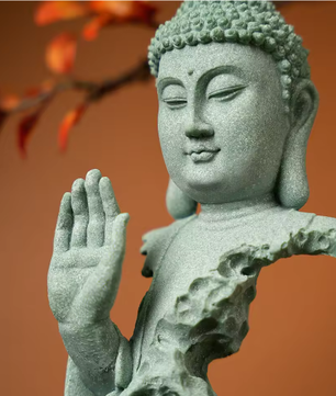 Boeddhistisch Zen Standbeeld – Groene Zandsteen Desktop Decoratie voor Interieur