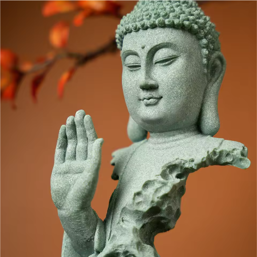 Boeddhistisch Zen Standbeeld – Groene Zandsteen Desktop Decoratie voor Interieur