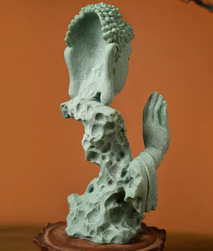 Boeddhistisch Zen Standbeeld – Groene Zandsteen Desktop Decoratie voor Interieur