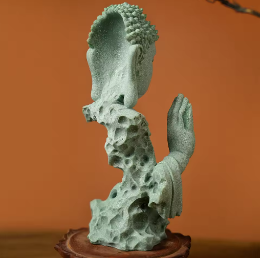 Boeddhistisch Zen Standbeeld – Groene Zandsteen Desktop Decoratie voor Interieur