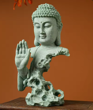 Boeddhistisch Zen Standbeeld – Groene Zandsteen Desktop Decoratie voor Interieur