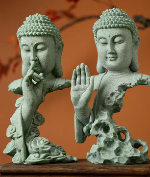 Boeddhistisch Zen Standbeeld – Groene Zandsteen Desktop Decoratie voor Interieur