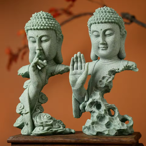 Boeddhistisch Zen Standbeeld – Groene Zandsteen Desktop Decoratie voor Interieur