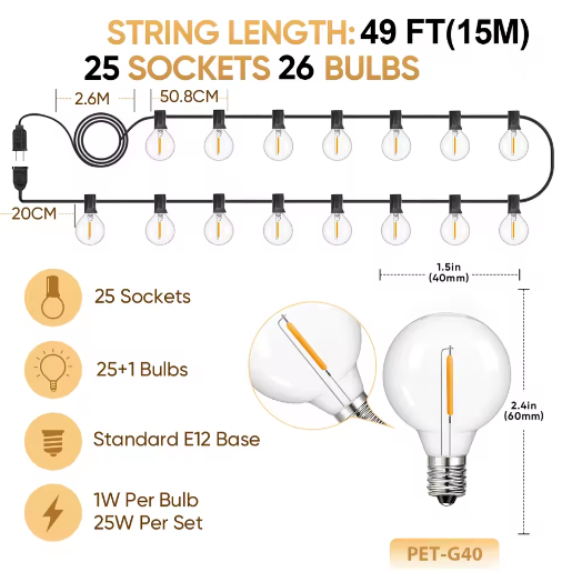 G40 LED Lichtslinger Buiten – Waterdichte Onbreekbare Globe Feestverlichting