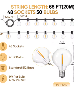 G40 LED Lichtslinger Buiten – Waterdichte Onbreekbare Globe Feestverlichting