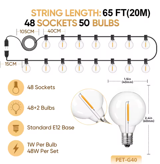 G40 LED Lichtslinger Buiten – Waterdichte Onbreekbare Globe Feestverlichting