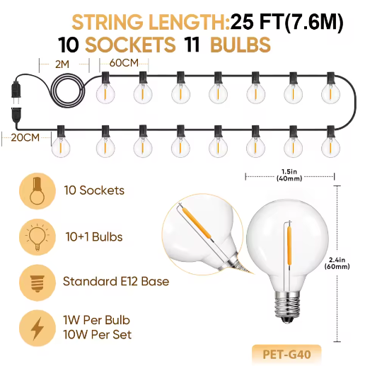 G40 LED Lichtslinger Buiten – Waterdichte Onbreekbare Globe Feestverlichting