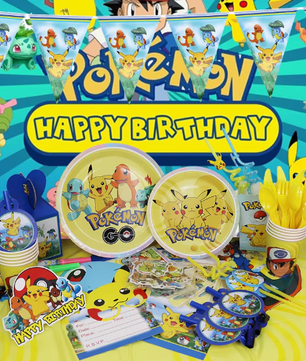 Pikachu Verjaardagsfeest Decoratie Set – Ballonnen, Banner en Servies voor Kinderfeest