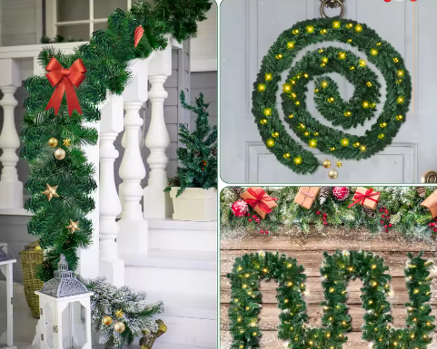 Kunstmatige Kerst Garland met 100 LED – Groene Kerst Slingerdecoratie 10 m