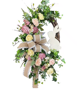 Paashaaskrans met Strik – Decoratieve Lentekrans voor Deur en Muur