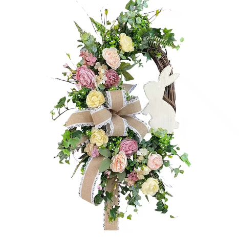 Paashaaskrans met Strik – Decoratieve Lentekrans voor Deur en Muur