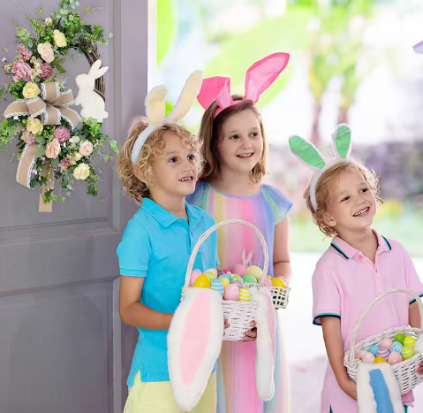 Paashaaskrans met Strik – Decoratieve Lentekrans voor Deur en Muur