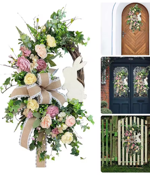 Paashaaskrans met Strik – Decoratieve Lentekrans voor Deur en Muur