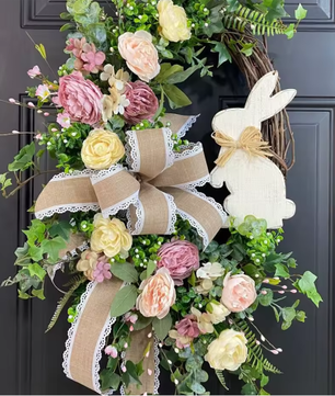 Paashaaskrans met Strik – Decoratieve Lentekrans voor Deur en Muur