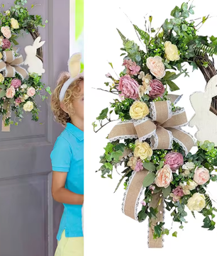 Paashaaskrans met Strik – Decoratieve Lentekrans voor Deur en Muur