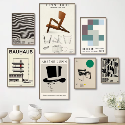 Bauhaus Minimalistische Zwart-Wit Canvas Poster Wanddecoratie
