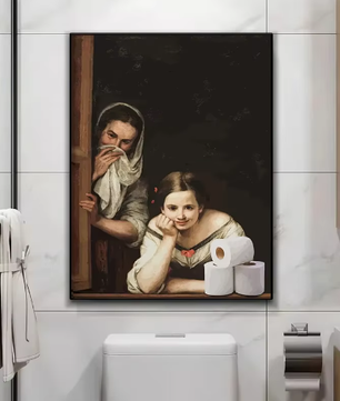 Grappige Mona Lisa Toiletrol Canvas Poster Badkamer Wanddecoratie