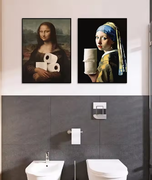 Grappige Mona Lisa Toiletrol Canvas Poster Badkamer Wanddecoratie