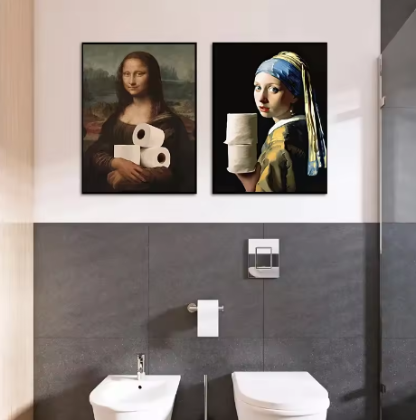 Grappige Mona Lisa Toiletrol Canvas Poster Badkamer Wanddecoratie