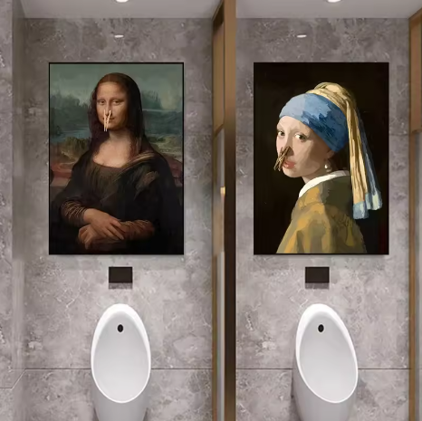 Grappige Mona Lisa Toiletrol Canvas Poster Badkamer Wanddecoratie