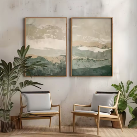 Japanse Wabi Sabi Bergen Canvas Poster Set van 2