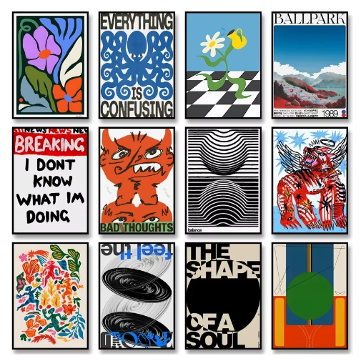 Retro Abstracte Canvas Poster Moderne Muurkunst Decoratie