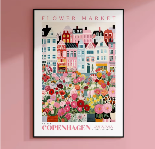 Amsterdam Bloemenmarkt Canvas Poster – Botanische Boho Wanddecoratie