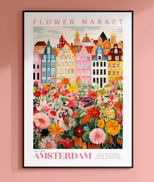 Amsterdam Bloemenmarkt Canvas Poster – Botanische Boho Wanddecoratie
