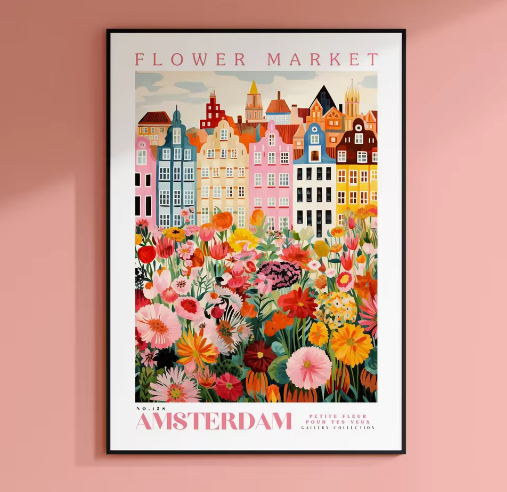 Amsterdam Bloemenmarkt Canvas Poster – Botanische Boho Wanddecoratie