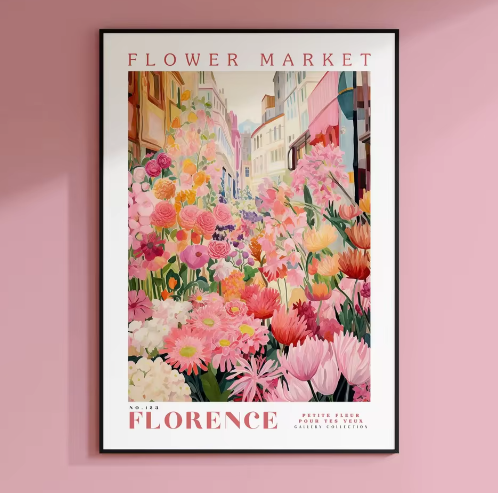 Amsterdam Bloemenmarkt Canvas Poster – Botanische Boho Wanddecoratie