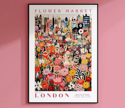 Amsterdam Bloemenmarkt Canvas Poster – Botanische Boho Wanddecoratie