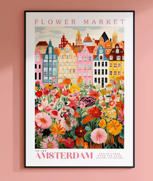 Amsterdam Bloemenmarkt Canvas Poster – Botanische Boho Wanddecoratie