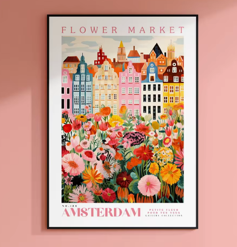 Amsterdam Bloemenmarkt Canvas Poster – Botanische Boho Wanddecoratie