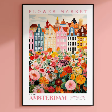 Amsterdam Bloemenmarkt Canvas Poster – Botanische Boho Wanddecoratie