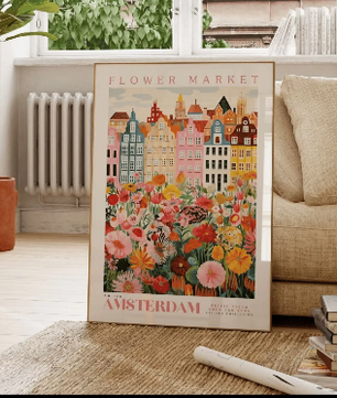 Amsterdam Bloemenmarkt Canvas Poster – Botanische Boho Wanddecoratie