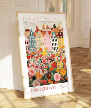 Amsterdam Bloemenmarkt Canvas Poster – Botanische Boho Wanddecoratie