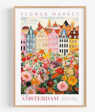 Amsterdam Bloemenmarkt Canvas Poster – Botanische Boho Wanddecoratie