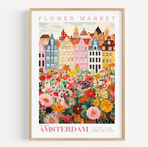 Amsterdam Bloemenmarkt Canvas Poster – Botanische Boho Wanddecoratie