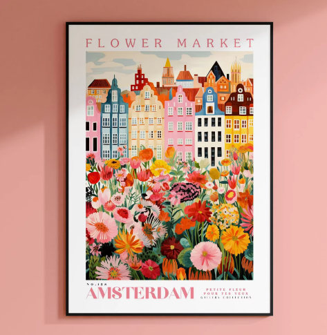 Amsterdam Bloemenmarkt Canvas Poster – Botanische Boho Wanddecoratie