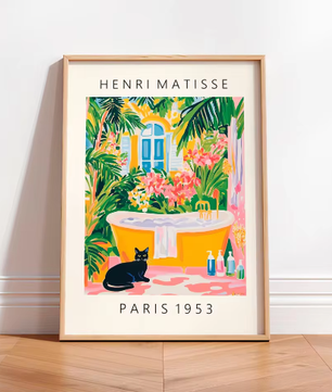 Grappige Zwarte Kat op Toilet Canvas Poster – Badkamer Wanddecoratie