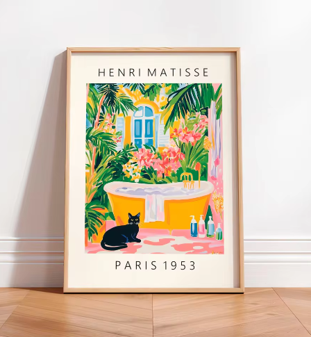 Grappige Zwarte Kat op Toilet Canvas Poster – Badkamer Wanddecoratie