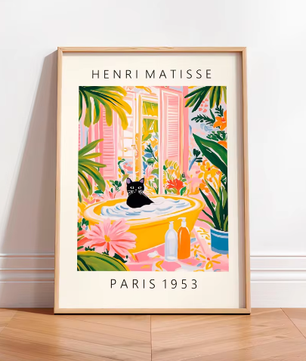 Grappige Zwarte Kat op Toilet Canvas Poster – Badkamer Wanddecoratie